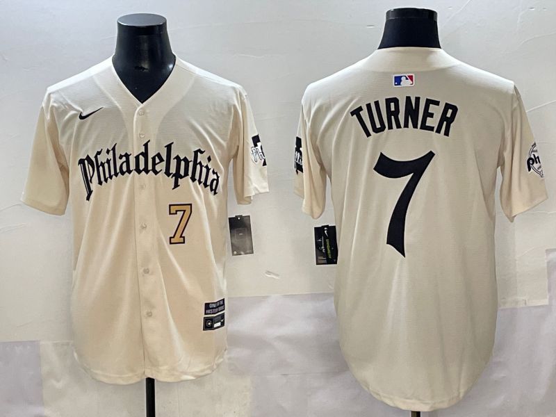 Men 2025 Philadelphia Phillies #7 Turner Cream Five generations Joint Name Nike MLB Jersey style 2